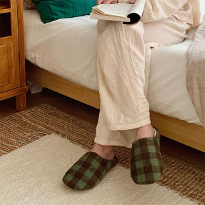 Trendy Plaid Home Slippers Anti-Slip Soft Bottom Bedroom Floor Shoes for Men And Women Students Indoor Home Shoes Spring Summer