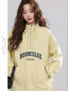 YOUXIANG | Áo Hoodie Dày Phồng Cổ Đứng Kiểu Retro Mỹ