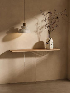 Acrylic Wooden Wall-Mounted Entrance Table Simple Modern Black Walnut Wood Material against the Wall Luxury Minimalist Design