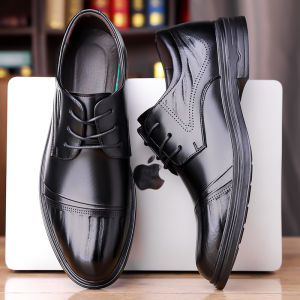 Mens Casual Leather Shoes Breathable Outdoor Work Boots round Toe Rubber Sole Comfortable All-Season Fashionable Footwear