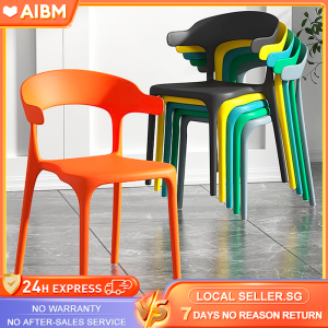 AIBM Designer Dining Chair with Comfort Arm Rest & Back Rest Thickened Plastic Chair Stackable Ox Horn Chair