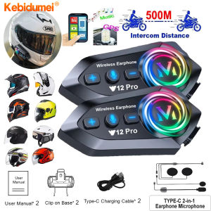 Kebidumei 1/2 cái Bluetooth 5.4 mũ bảo hiểm xe máy tai nghe gắn trong mũ bảo hiểm không dây 500m âm nhạc Interphone kép intercom Tai nghe không thấm nước Moto tai nghe
