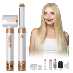 High Speed Hair Dryer 7 in 1 Hot Air Brush Automatic Hair Curler & Hair Straightener Comb Ionic 1400W Pengering Rambut