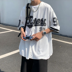 2024 New Summer Fashion Trendy Brand Baseball Jersey Mens Short Sleeve Shirt Korean Style Sport Oversized Baseball Uniform