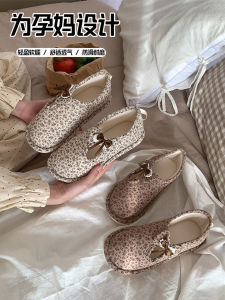 Giày Đi Trong Nhà Mùa Xuân Hè Cho Phụ Nữ Sau Sinh Bằng Vải Cotton Đế Mềm Chống Trượt Có Dây Thắt Nút Bướm
