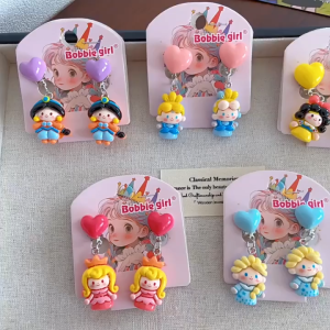 Cute Princess Ear Clip Little Girl Painless Anti-Pinch Cartoon Earrings Little Girl High-End Creative Earrings
