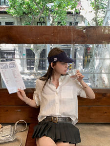 White Linen Blouse Sleeve Design Sense 100% Linen Short Sleeve Sunscreen Shirt Coat Korean Style Commute Pure Color Button Closure