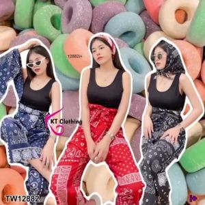 B12882 Set 3 ชิ้น เสื้อกล้าม+กางเกงขายาว+ผ้าคลุม ลายกราฟฟิก Set 3 pieces tank top + trousers + graphic print veil