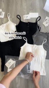 Áo 2 Dây Thun Tăm Áo CÓ MÚT ĐỆM quai Nhỏ 4 Màu Cài Khuy Ngực Ôm Body Dáng Croptop Quyến Rũ (có bigsize)