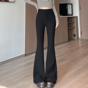 High Waist Fleece Lined Wide Leg Pants Spring Autumn Black Slimming Drapey Lace Waist Micro Flared Trousers Womens Fashion