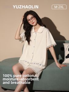 Yuzhaolin | Summer Short Sleeve Shorts Ladies Cotton Pajamas