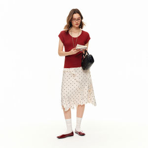 DUSHU | Spring Irregular Hem Dotted Half Skirt High Waist Commuter