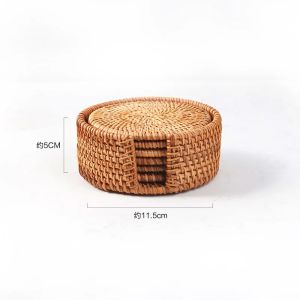 8-10cm Rattan Cup Mat 6Pcs Drink Coasters Set for Kungfu Tea Accessories Round Tableware Placemat Dish Mat Rattan Weave Cup Mat