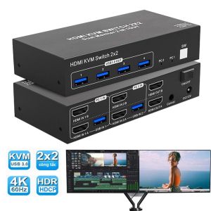 Bộ Chuyển Đổi KVM 2X2 Hỗ Trợ Màn Hình Kép Độ Phân Giải 4K 60Hz HDMI 2.0 Màn Hình Mở Rộng USB 3.0 Dành Cho PC - Đầu Vào/ra HDMI