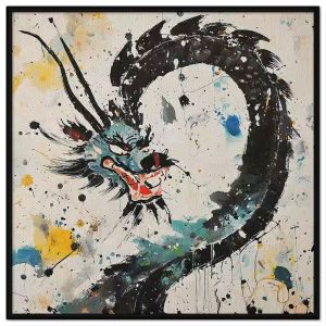 Tranh thủy mặc màu nước rồng đen phong thủy. Tranh treo tường dán tường sơn dầu canvasCGI-1929