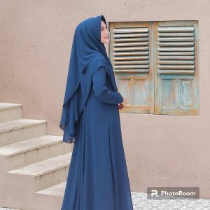 Gamis syari set hijab terbaru elegan Mayra syari plus khimar 2 layer mewah busui gamis polos jumbo M