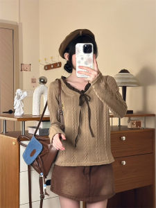 Áo Len Dệt Kim Cổ Chữ V Tay Dài Dành Cho Nữ Nơ Bướm Trang Trí Mềm Mại Ngọt Ngào Kiểu Dáng Xoắn Chất Liệu Polyester Mùa Xuân 2025