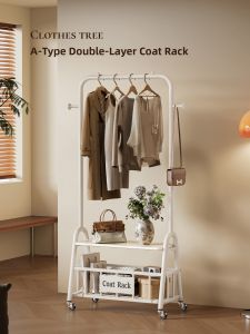 Simple Assembly Floor Standing Bedroom Clothes Rack Space Saving Vertical Mobile Room Storage Shelf Carbon Steel Non Customizable