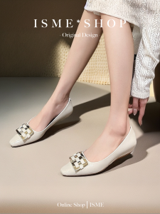 Metallic Braid Top Cowhide Flat Heel Single Shoes Square Toe Casual Slip-On Office Shoes Anti-Slip Rubber Sole Comfortable Womens Footwear