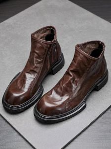 Design Style DMXUXM Recommended! Handmade! Top Layer Cowhide Comfortable Thick Bottom High Top Shoes Mens Footwear