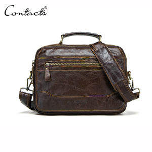 CONTACTS Genuine Leather Crossbody Bags for Men Small Messenger Bag Male Casual Shoulder Bags Travel Tote Bag