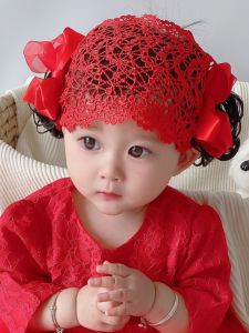 เข็มขัดผ้าคลุมผมแบบผูกโบว์ลายผีเสื้อสำหรับเด็กผู้หญิง เครื่องประดับผมแบบเจ้าหญิง สีแดง ดอกไม้ ของตกแต่งผมสำหรับวันเกิดครบรอบ 100 วัน