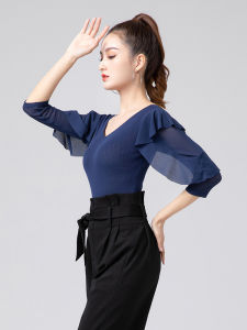 Áo Tập Khiêu Vũ Latin Mới Cho Nữ Áo Biểu Diễn Khiêu Vũ Modern Jitterbug Áo Tập Thể Dục V-neck Lụa Dancewear Cho Nữ