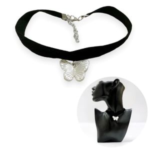 Choker Velvet Liontin Kupu Kupu Butterfly Transparent Holo Pearl Necklace Handmade Fashion