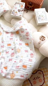 Khăn tắm BUNNY phiên bản cổ tích động vật dễ thương kích thước lớn 110x110cm khăn tắm vải xô muslin