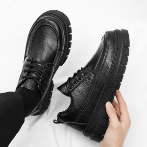 Mens Casual Leather Shoes with Hidden Heightening 2025 New Style Autumn British Business Thick Bottom Wedding Groom Derby Trendy