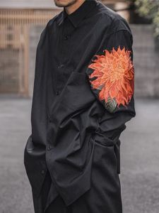 Yamamoto Yohji Dark Series Embroider Dahlia Florals Long Sleeves Loose Shirt New Arrival Same Style for Men and Women