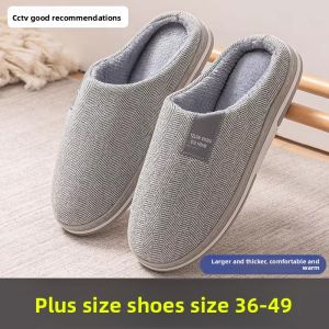 MONLEYTA | Large Size Fluffy Slippers Indoor Mens Anti-slip Warm Cotton Slippers Home Comfortable Winter Slip-On Shoes Rubber TPR Sole