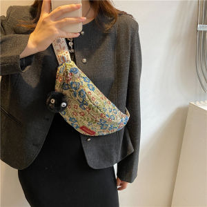 กระเป๋าสะพายข้างผ้าแคนวาสพิมพ์ลายดอกไม้อินเทรนด์ลําลองพร้อมสายสะพายไหล่เดี่ยวสําหรับเยาวชนปิดซิปเนื้อนุ่ม
