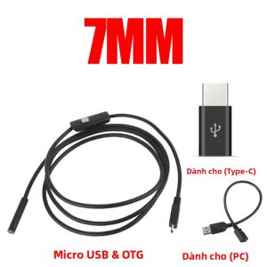 Camera Nội Soi Mini 55mm/70mm USB Borescope Dùng Cho Ô Tô Cống Rãnh Kiểm Tra Đường Ống Công Nghiệp Tương Thích Với PC Android Type C Cáp 2m