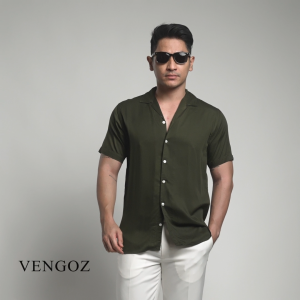 VENGOZ Kemeja Pria Pendek Polos Cuban Shirt - Dark Green