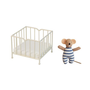 1:12 Miniature Realistic Furniture Square Wrought Iron Crib with Mouse Toy Suitable for Bjd Ob11 Dollhouse Home Decoration Birthday Gift