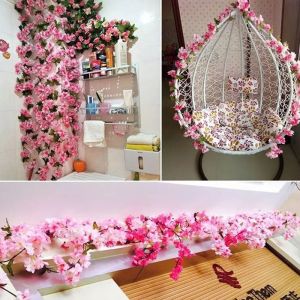 2.3M silk rose ivy 9/45 Heads artificial flower rattan fake silk rose/cherry blossom ivy artificial flower holiday wedding home decoration garden flower wreath rattan wall desktop decoration office party garden decoration