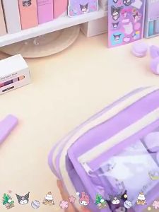 Sanrio Transparent Pencil Case Kuromi Stationery Box Large Capacity Zipper Waterproof Pencil Case Stationery Storage Box