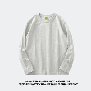 100% Pure Cotton Long Sleeve T-Shirt Womens Loose Basic Shirt American Retro Style Spring Autumn Simple Design Solid Color