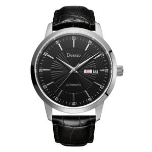Deesio Mens Automatic Watch Business Dress Luxury Analog Water Resistant 30M Dial Stainless Steel Case Leather Strap Mens Gift