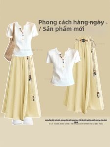 NUMEN BUTTON | Casual Slimming Short Sleeve Knitted Top Skirt Pants Set