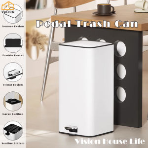 Vision 20L/30L Floor-standing Stainless Steel Trash Bin Large Capacity Foot Pedal Trash Can Kitchen Pedal Foot-on Garbage Can Living Room Office Garbage Sorting Bin