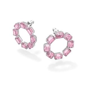 🖤Swarovski🖤Millenia series ต่างหูห่วงพลอยสีชมพูแปดเหลี่ยม ต่างหูแฟชั่นผู้หญิงเงินแท้ 925 (EH-FHS9684150) ต่างหูคู่รักสไตล์ดีไซน์คลาสสิก ของขวัญพิเศษสำหรับแฟนหรือแฟนของคุณ