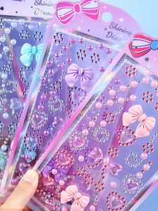 Dreamy Butterfly Knot Heart Crystal Diamond Gem Decal Children Girls Decorative Sticker Acrylic Relief Adhesive Decals