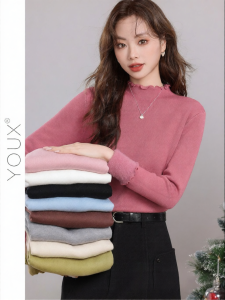 YOUXIANG | Quần Áo Lót Len Mềm Cổ Cao Thời Trang Thiết Kế Tai Gỗ Ôm Sát
