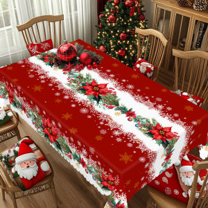 Khăn Trải Bàn Theo Chủ Đề Giáng Sinh Vui Vẻ Màu Đỏ Phong Cách Trang Trại Cổ Điển Với Hoa Giáng Sinh & Họa Tiết Bông Tuyết Không Thấm Nước Có Thể Giặt Bằng Máy Cho Bữa Tiệc Giáng Sinh Năm Mới Nhà Bếp Trang Trí Ngoài Trời