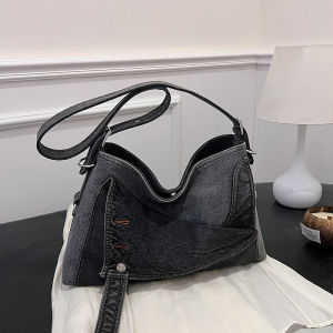 Stylish Retro Denim Large Capacity Commuter Crossbody Shoulder Bag Universal Womens Tote Bag for Autumn Winter Daily Use