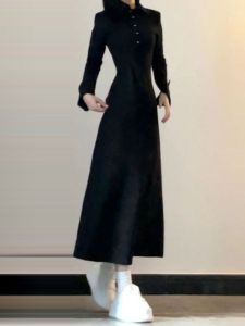 CHANGTONG | Elegant French Style Long Sleeve Black Dress