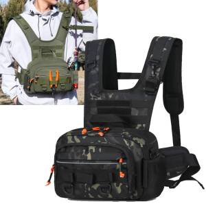 Tactical Fishing Backpack with Rod Holders Lure Chest Bag Gear Storage Bag Molle Outdoor Hiking Fanny Pack Hunting Rig Pouch