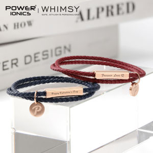 POWER IONICS FDA Registered WHIMSY Series Men Women High-Graded Leather Wrap Charm Bracelet Gifts Free Custom Engraving